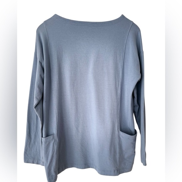 EILEEN FISHER Organic Cotton Stretch BATEAU-NECK LONG-SLEEVE JERSEY POCKET TOP - Picture 5 of 12